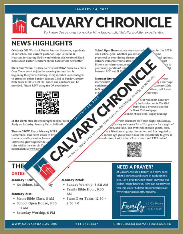 Calvary Chronicle 1-14-23 (SAMPLE)